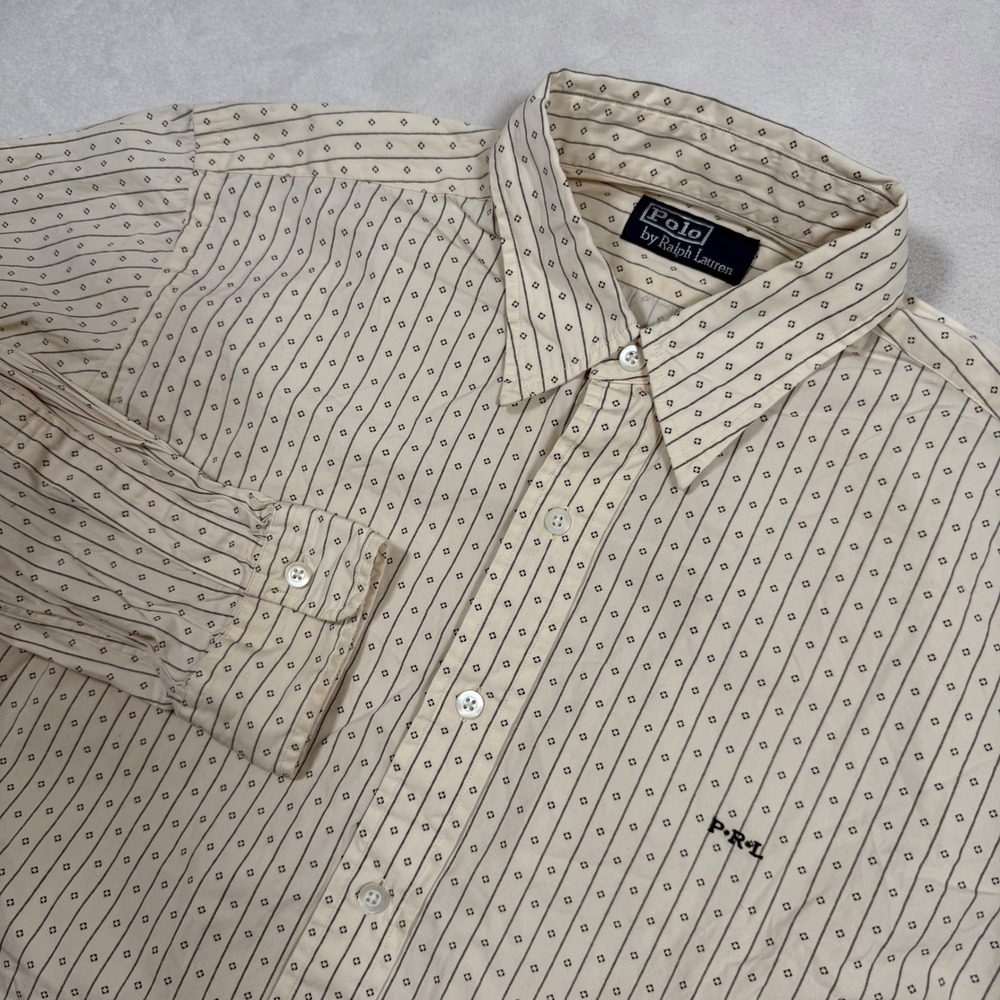 Polo Ralph Lauren Men Button Down Shirt Tan Striped Pullover‎ Long Sleeve XL